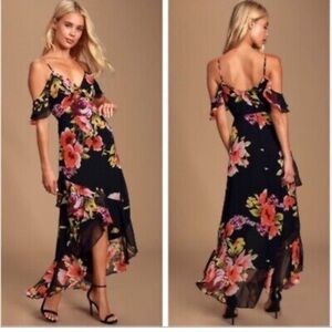 LULU’s | Love in Bloom Cold Shoulder High-Low Floral Dress